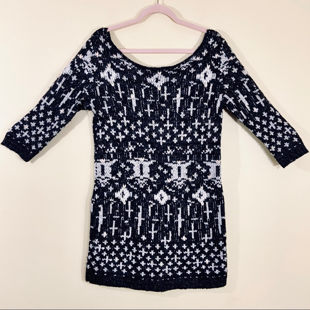 Free People Sustainable Black & White Wool Angola Blend Coop Neck Sweater Dress